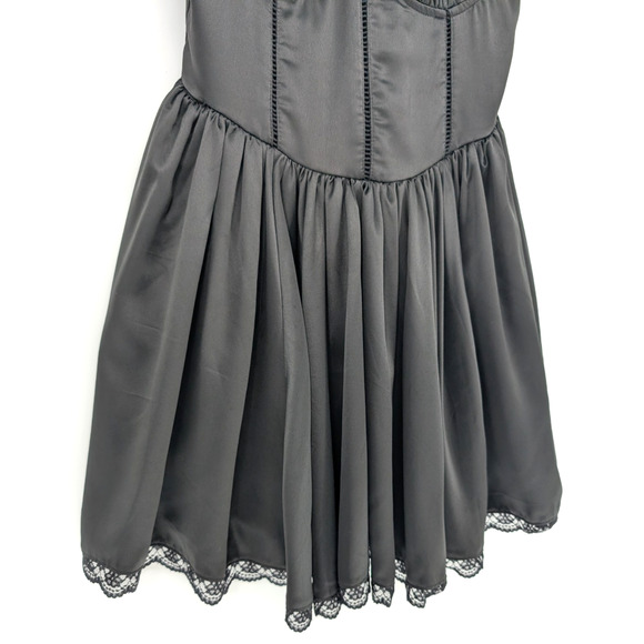 Black Satin Whimsigoth Renaissance Dark Fairy Corset Lace Up Regency Dress Large - Picture 6 of 10